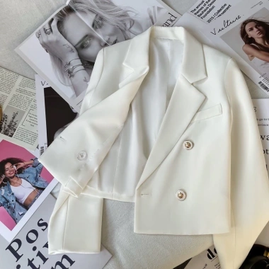 Áo vest croptop nữ blazer cúc giữa đệm vai 2 lớp lót Hàn Quốc màu đen 4 cúc