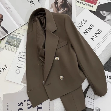 Áo vest croptop nữ blazer cúc giữa đệm vai 2 lớp lót Hàn Quốc màu đen 4 cúc