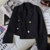 Áo vest croptop nữ blazer cúc giữa đệm vai 2 lớp lót Hàn Quốc màu đen 4 cúc 7