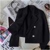 Áo vest croptop nữ blazer cúc giữa đệm vai 2 lớp lót Hàn Quốc màu đen 4 cúc 8