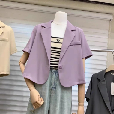 Áo Vest Croptop Nữ Ngắn Tay - Blazer Hàn Quốc Chất Trượt Cao Cấp, Thiết Kế Tay Lỡ Dáng Ngắn 7
