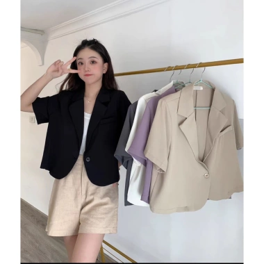 Áo Vest Croptop Nữ Ngắn Tay - Blazer Hàn Quốc Chất Trượt Cao Cấp, Thiết Kế Tay Lỡ Dáng Ngắn 8