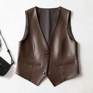 Áo vest da nữ ngắn phong cách mới mùa Thu Đông – Thời trang ghi lê, chỉ 212.840₫