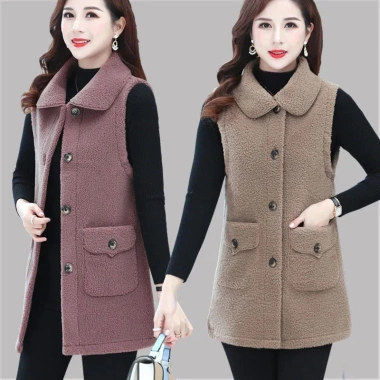 Áo Vest Dày Lông Cừu Len Plus Nút Cho Trung Niên, Không Tay, Ôm Hơn - 457.166 VND