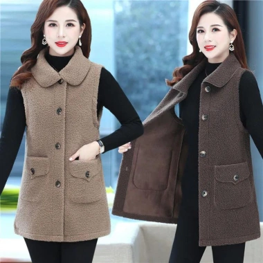 Áo Vest Dày Lông Cừu Len Plus Nút Cho Trung Niên, Không Tay, Ôm Hơn - 457.166 VND