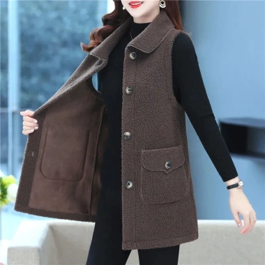 Áo Vest Dày Lông Cừu Len Plus Nút Cho Trung Niên, Không Tay, Ôm Hơn - 457.166 VND