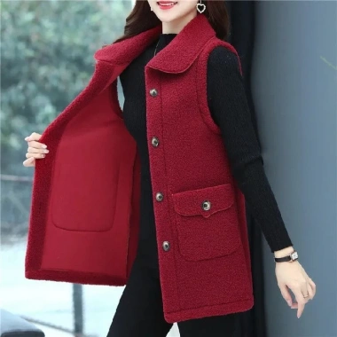Áo Vest Dày Lông Cừu Len Plus Nút Cho Trung Niên, Không Tay, Ôm Hơn - 457.166 VND