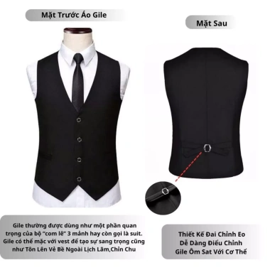 Áo Vest Gile Nam 2 Lớp Sang Trọng, Form Ôm, 5 Cúc, Đai Điều Chỉnh - Giá 439k 3