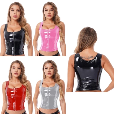 Áo Vest Không Tay Nữ Dây Kéo Bằng Sáng Chế Da Cổ Chữ U – Phù Hợp Câu Lạc Bộ Cực Nhảy, 190.080₫