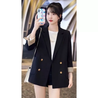 Áo vest lật kẻ nữ công sở cúc đồng tay lật Hàn Quốc trẻ trung năng động 299.000 VND