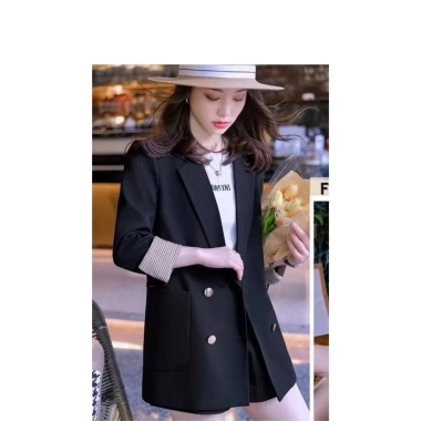 Áo vest lật kẻ nữ công sở cúc đồng tay lật Hàn Quốc trẻ trung năng động 299.000 VND