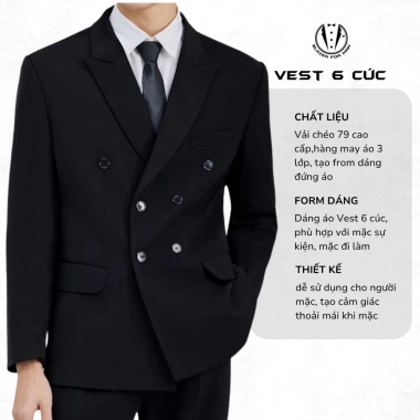 Áo Vest Nam 6 Cúc Cao Cấp Form Regular - Thanh Lịch, Trẻ Trung, Giá chỉ 739.000₫