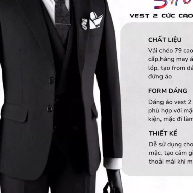 Áo vest nam cao cấp hai cúc ve nhọn phong cách Hàn Quốc, slimfit, xẻ hông, vải chéo 79 - Giá 605.200 VND 9
