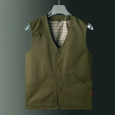 Áo vest nam cỡ lớn cổ chữ V, nhiều túi, cotton nguyên chất, thời trang 4 mùa - 625.104 VND 2