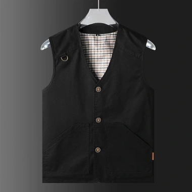 Áo vest nam cỡ lớn cổ chữ V, nhiều túi, cotton nguyên chất, thời trang 4 mùa - 625.104 VND 4