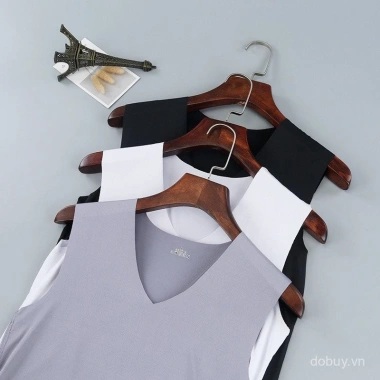 Áo vest nam không đường may lụa băng mùa hè – không tay, vai rộng, cổ V, nhanh khô, màu đơn giản Áo vest nam không đường may lụa băng mùa hè – không tay, vai rộng, cổ V, nhanh khô, màu đơn giản
