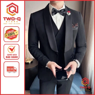 Áo vest nam Tuxedo Hàn Quốc đen ve sam phối phi – Form chuẩn, trẻ trung, 396.500₫