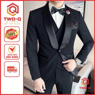 Áo vest nam Tuxedo Hàn Quốc đen ve sam phối phi – Form chuẩn, trẻ trung, 396.500₫