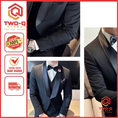 Áo vest nam Tuxedo Hàn Quốc đen ve sam phối phi – Form chuẩn, trẻ trung, 396.500₫