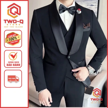 Áo vest nam Tuxedo Hàn Quốc đen ve sam phối phi – Form chuẩn, trẻ trung, 396.500₫ 5 Áo vest nam Tuxedo Hàn Quốc đen ve sam phối phi – Form chuẩn, trẻ trung, 396.500₫ 5