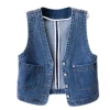 Áo Vest Ngắn Nữ Hồng Kông Denim Slim Xuân Thu Không Cổ - Giá Ưu Đãi