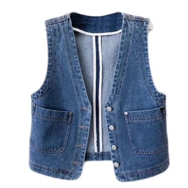Áo Vest Ngắn Nữ Hồng Kông Denim Slim Xuân Thu Không Cổ - Giá Ưu Đãi