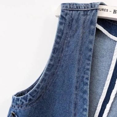 Áo Vest Ngắn Nữ Hồng Kông Denim Slim Xuân Thu Không Cổ - Giá Ưu Đãi