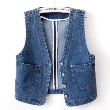 Áo Vest Ngắn Nữ Hồng Kông Denim Slim Xuân Thu Không Cổ - Giá Ưu Đãi