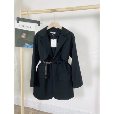 Áo Vest Nữ Blazer Dáng Ngắn với Đai Lưng Xích Bo - Tôn Dáng Phong Cách Thời Trang