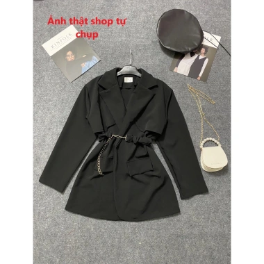 Áo Vest Nữ Blazer Dáng Ngắn với Đai Lưng Xích Bo - Tôn Dáng Phong Cách Thời Trang