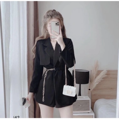 Áo Vest Nữ Blazer Dáng Ngắn với Đai Lưng Xích Bo - Tôn Dáng Phong Cách Thời Trang