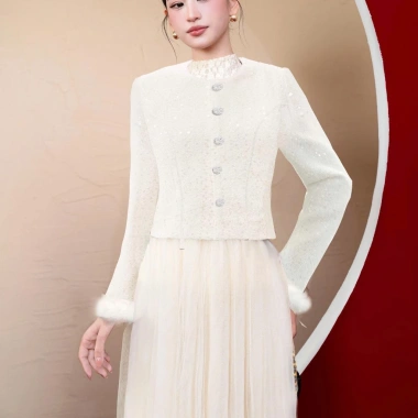 Áo vest nữ dạ dáng lửng cúc sang chảnh, tweed dạ sequin cao cấp NVE52 - 792.000₫ 3