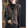 Áo Vest Nữ Dệt Kim Thời Trang Mỏng Cổ Chữ V - Phối Len Ngoài Siêu Đẹp 2
