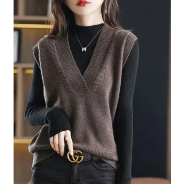 Áo Vest Nữ Dệt Kim Thời Trang Mỏng Cổ Chữ V - Phối Len Ngoài Siêu Đẹp