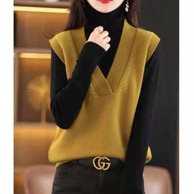 Áo Vest Nữ Dệt Kim Thời Trang Mỏng Cổ Chữ V - Phối Len Ngoài Siêu Đẹp