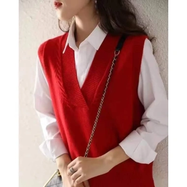 Áo Vest Nữ Dệt Kim Thời Trang Mỏng Cổ Chữ V - Phối Len Ngoài Siêu Đẹp