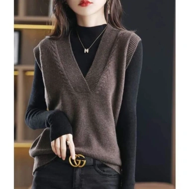 Áo Vest Nữ Dệt Kim Thời Trang Mỏng Cổ Chữ V - Phối Len Ngoài Siêu Đẹp