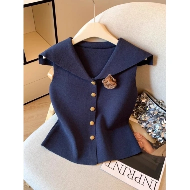 Áo vest nữ kiểu Pháp cổ hải quân không tay họa tiết hoa nhẹ nhàng mùa hè giảm giá 23.3k