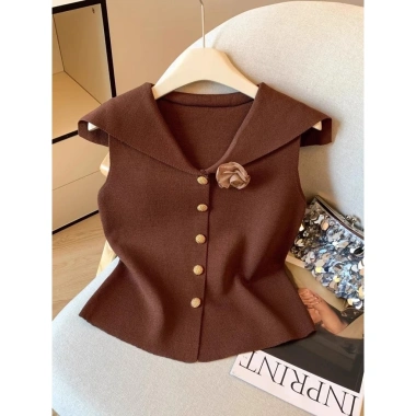 Áo vest nữ kiểu Pháp cổ hải quân không tay họa tiết hoa nhẹ nhàng mùa hè giảm giá 23.3k