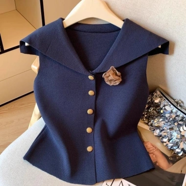 Áo vest nữ kiểu Pháp cổ hải quân không tay họa tiết hoa nhẹ nhàng mùa hè giảm giá 23.3k