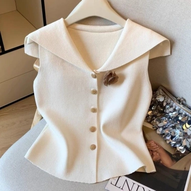 Áo vest nữ kiểu Pháp cổ hải quân không tay họa tiết hoa nhẹ nhàng mùa hè giảm giá 23.3k