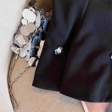 Áo vest ôm eo sequin cao cấp không tay, hoa đen 3D thanh lịch cho phụ nữ