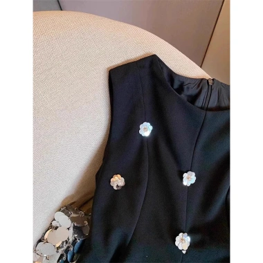 Áo vest ôm eo sequin cao cấp không tay, hoa đen 3D thanh lịch cho phụ nữ 8 Áo vest ôm eo sequin cao cấp không tay, hoa đen 3D thanh lịch cho phụ nữ 8