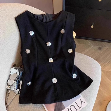 Áo vest ôm eo sequin cao cấp không tay, hoa đen 3D thanh lịch cho phụ nữ 10 Áo vest ôm eo sequin cao cấp không tay, hoa đen 3D thanh lịch cho phụ nữ 10
