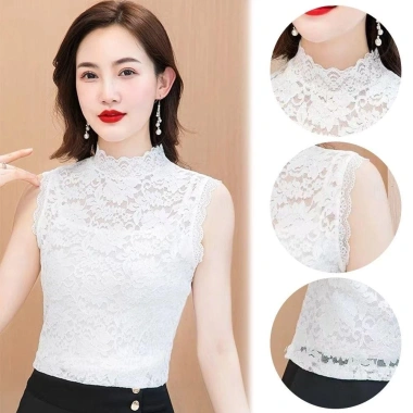 Áo Vest Ren Không Tay Nửa Cổ Cao Đen Hoa, Co Giãn Đẹp L-3XL - Giá 97.200₫ 4