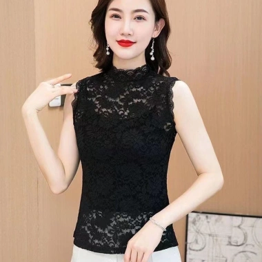 Áo Vest Ren Không Tay Nửa Cổ Cao Đen Hoa, Co Giãn Đẹp L-3XL - Giá 97.200₫ 9
