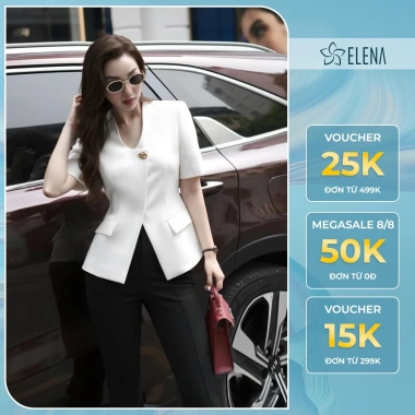 Áo Vest Vạt Chéo Công Sở ELENA Chiết Eo Dài Túi Trước Sang Trọng Form A22 409.000₫