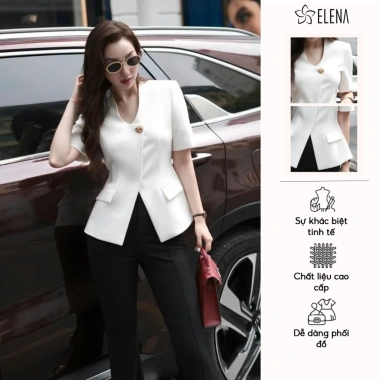 Áo Vest Vạt Chéo Công Sở ELENA Chiết Eo Dài Túi Trước Sang Trọng Form A22 409.000₫
