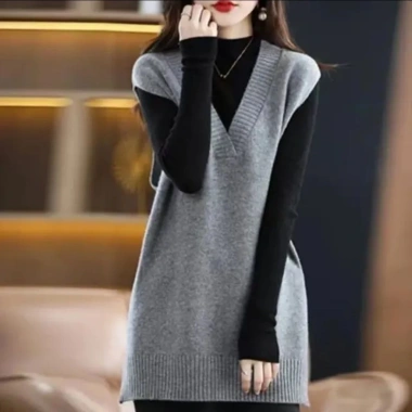 Áo Vest Xanh Hải Quân Nữ Kích Thước Lớn Dài Dệt Kim Cổ V Áo Chui Đầu Giá 170.640₫