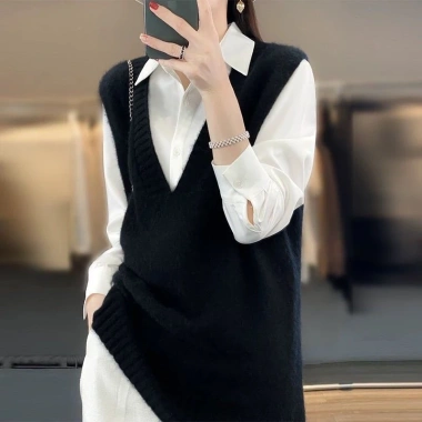 Áo Vest Xanh Hải Quân Nữ Kích Thước Lớn Dài Dệt Kim Cổ V Áo Chui Đầu Giá 170.640₫